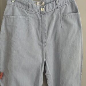 Blue & White Seersucker High-Waisted Pants